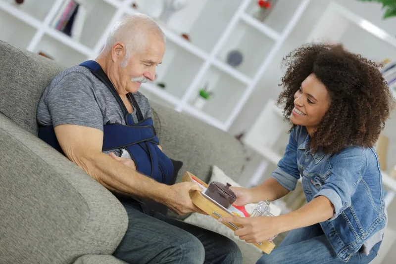 Caregiver assisting with pet care