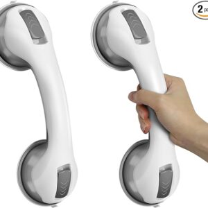 Grab Bars for Bathtubs and Showers, 2 Pack Shower Handles for Elderly with Strong Suction, 12 Inch Bathroom Shower Safety Bars for Seniors and Disabled for Wall