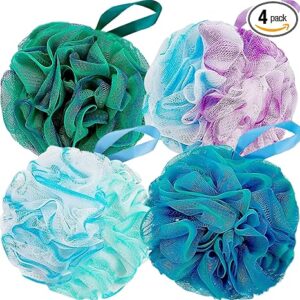 Loofah Sponge Shower Loofahs 70g Bath Sponges Mesh Balls 4 Multi Color for Body Scrubber Exfoliator Wash Back Scrubbers Bathroom Men Women 4 Pack Cleaning Bathing Accessories